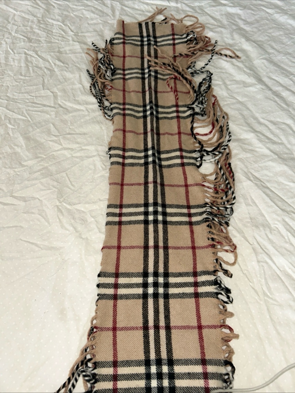 Burberry Cashmere Nova Check Scarf Classic Beige Plaid Fringe - Picture 7 of 9